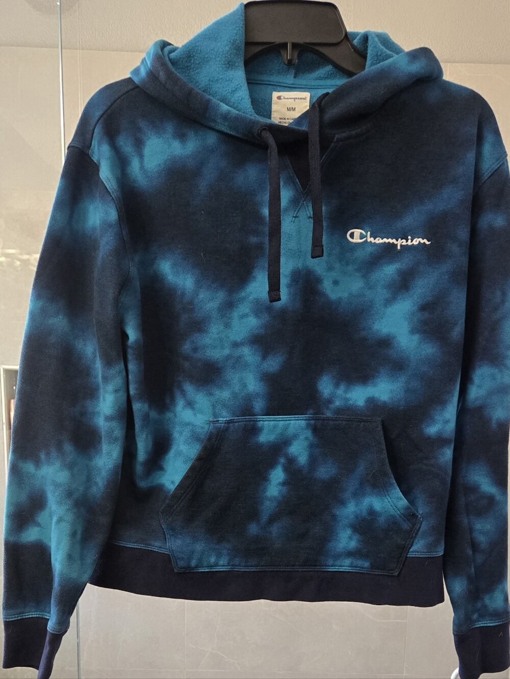 Women's Champion tie dye hoodie. Turquoise & Black. Sz M